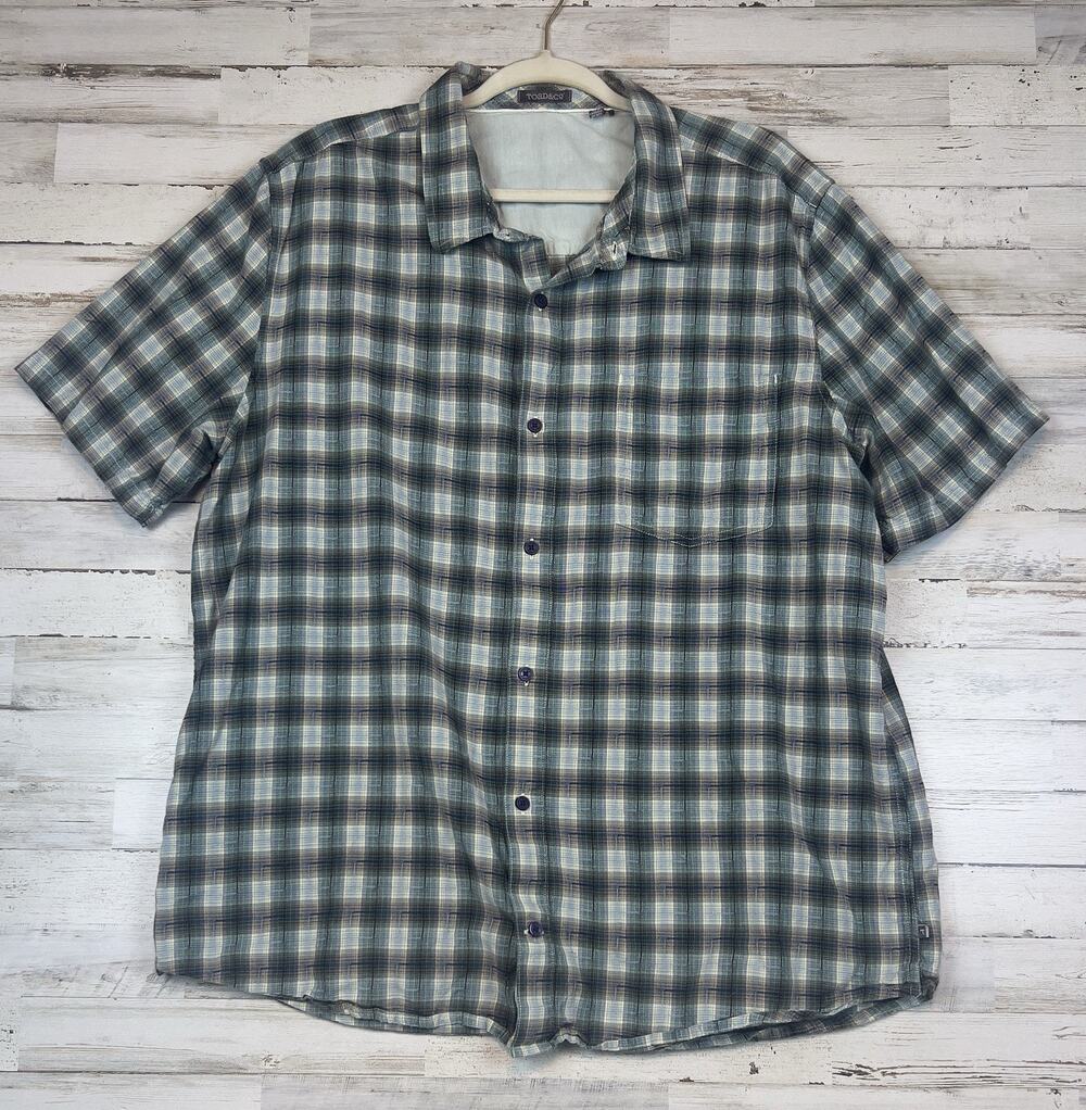 Toad&Co Mens XXL Plaid Short Sleeve Button Up Shirt 100% Organic Cotton Casual